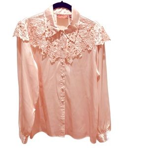 Sale VTG Worthington Silky Satin Button-down Long Sleeve Blouse Top Size 10